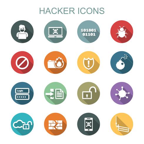 hacker long shadow icons vector