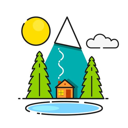 Log Cabin In The Woods Vector Icon Ready For Your Design, Greeting Card