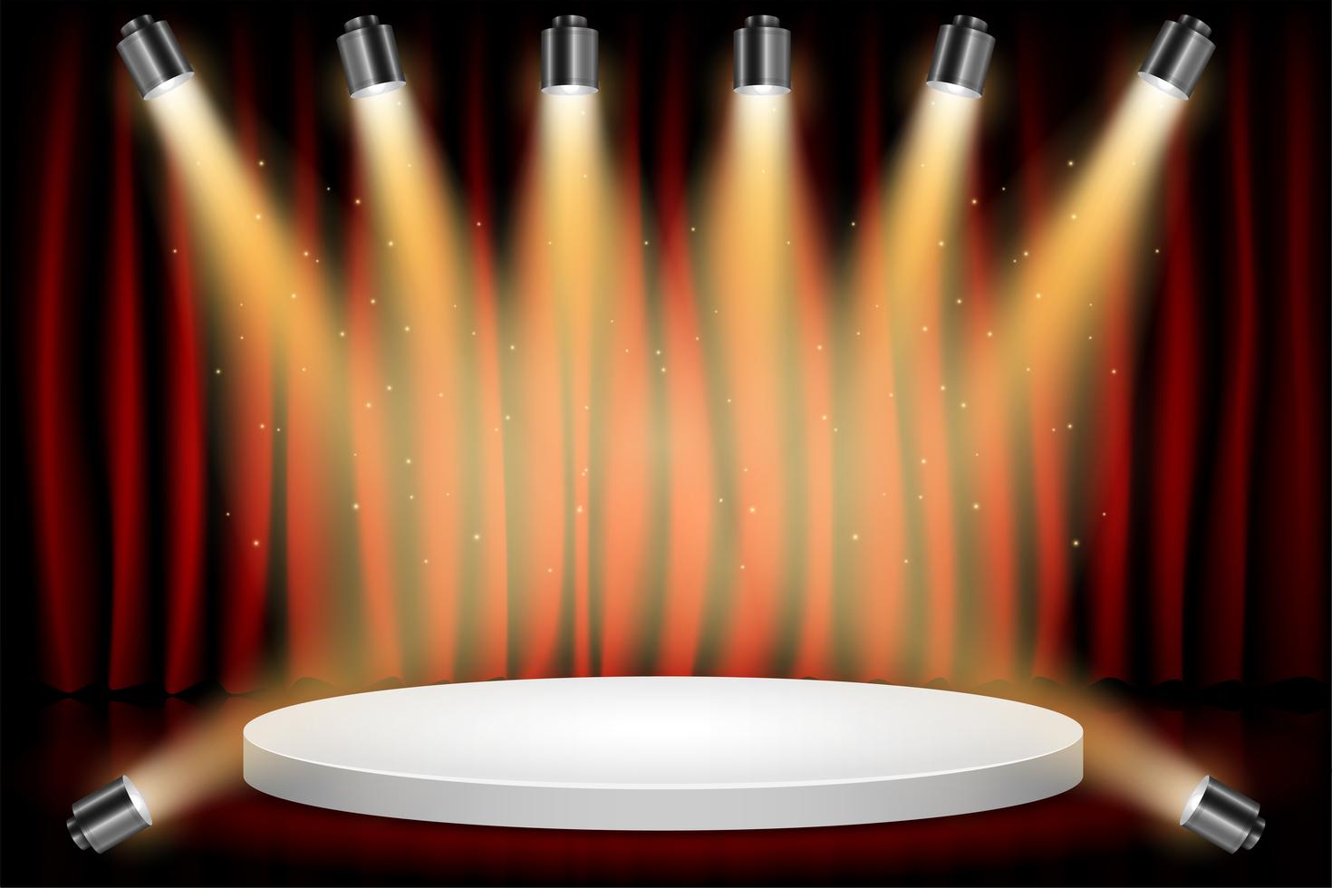 White Round Winner Podium on Red Curtain Theater Scene Stage Background