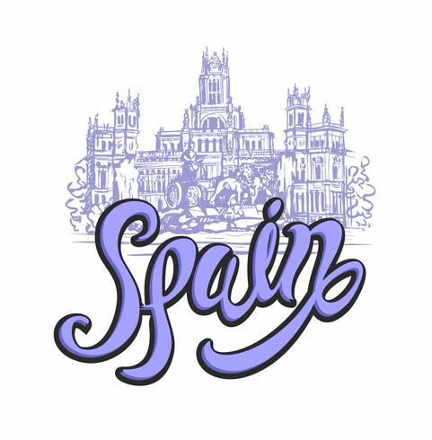 Viajar. viaje a españa Ciudad de madrid. Bosquejo. Palacio y fuente de Cybele en la Plaza Cibeles en Madrid, España. Concepto de diseño para la industria turística. Ilustracion vectorial vector