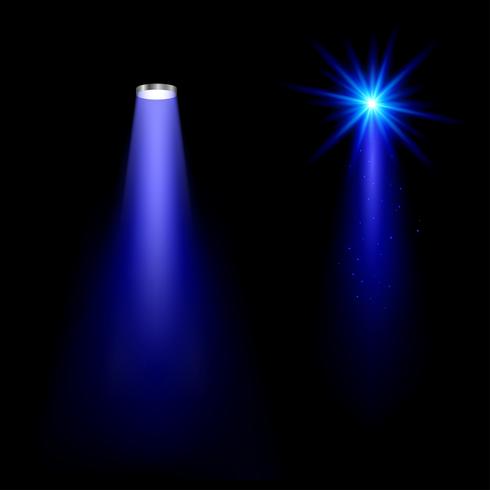 Blue Light Effects on black background Bright rays of light flashes. vector illustration.  