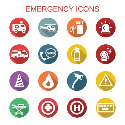 iconos de emergencia larga sombra vector