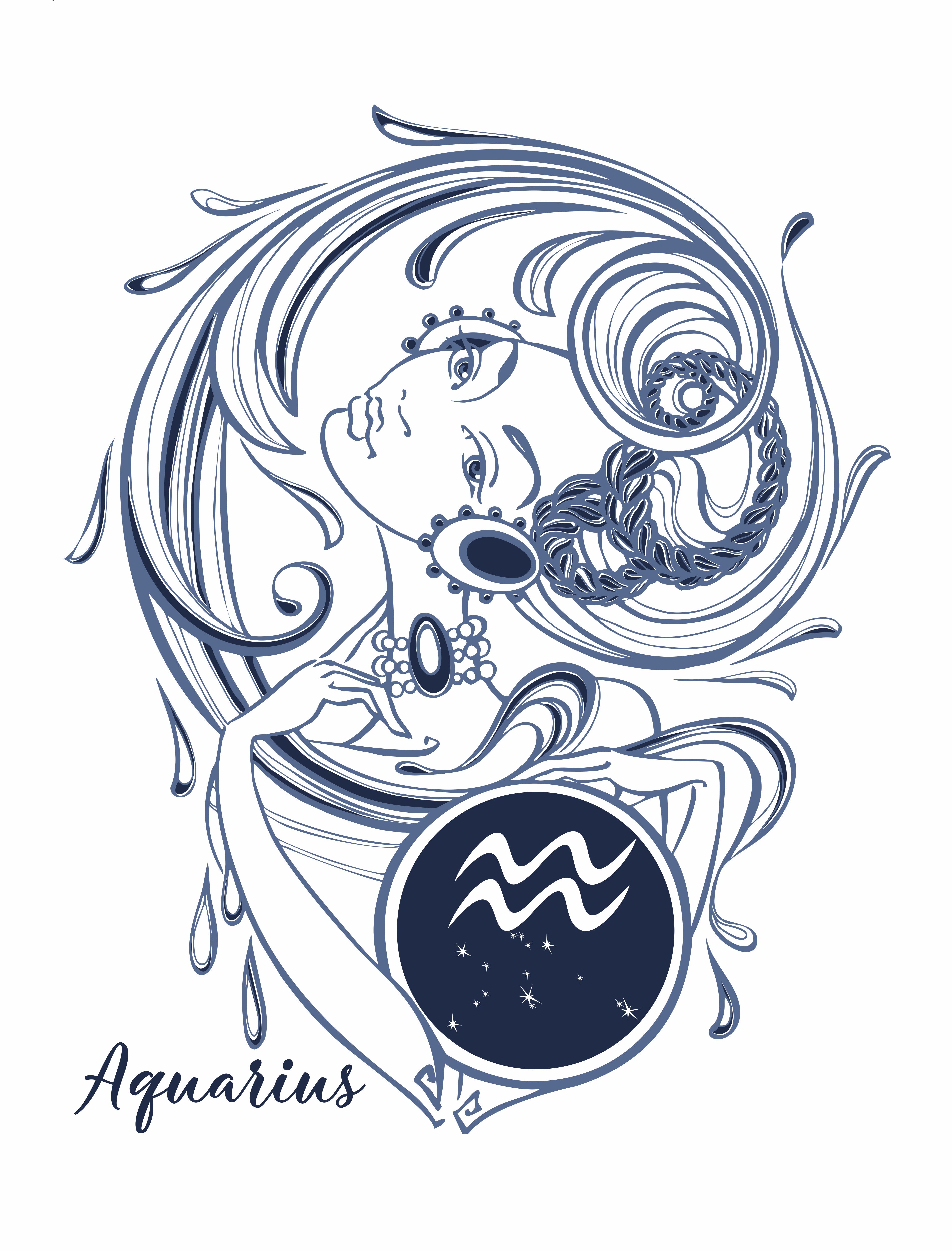 Zodiac Sign Of Aquarius In Air Circle Vector Image On Zodiac Symbols ...