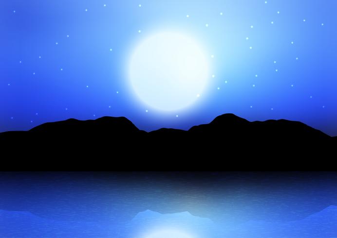 Mountain silhouette against a moonlit sky vector