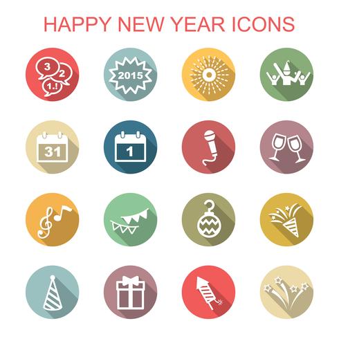 happy new year long shadow icons vector