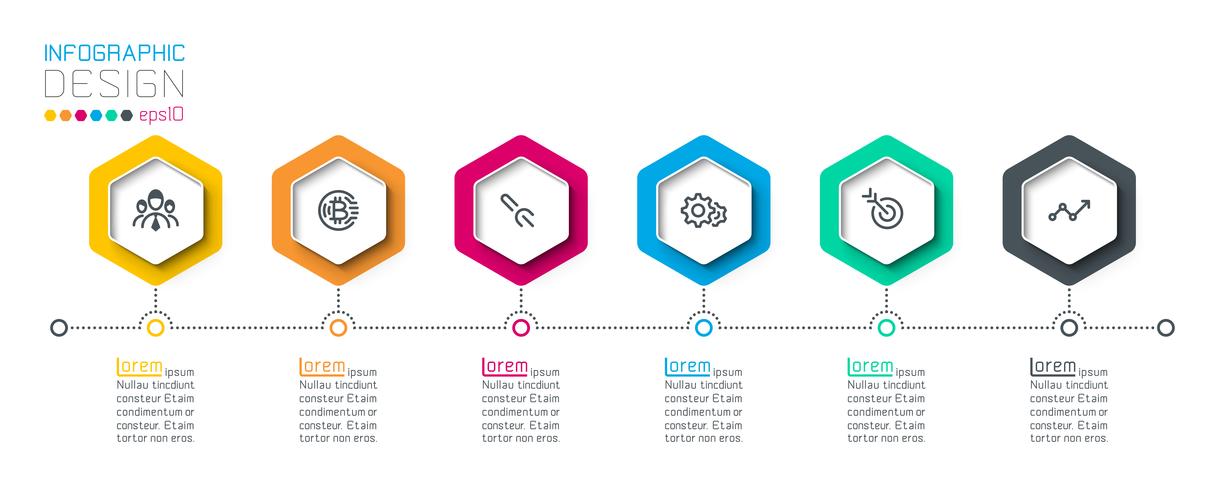 Hexágono de negocios etiquetas barra de grupos de infografía forma. vector