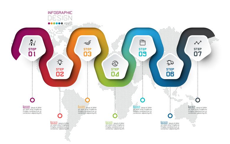 Etiqueta del Pentágono con infografías de líneas de color. vector