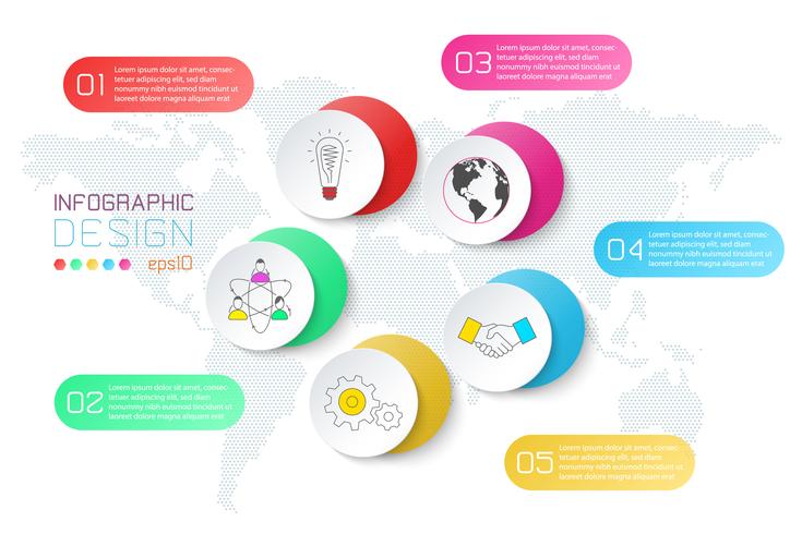 Pentagons label infographic with 5 steps. vector