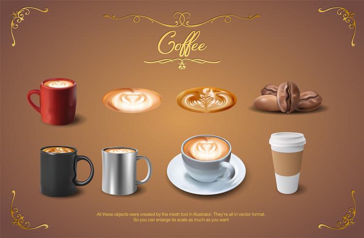 café realista conjunto de imágenes prediseñadas vector