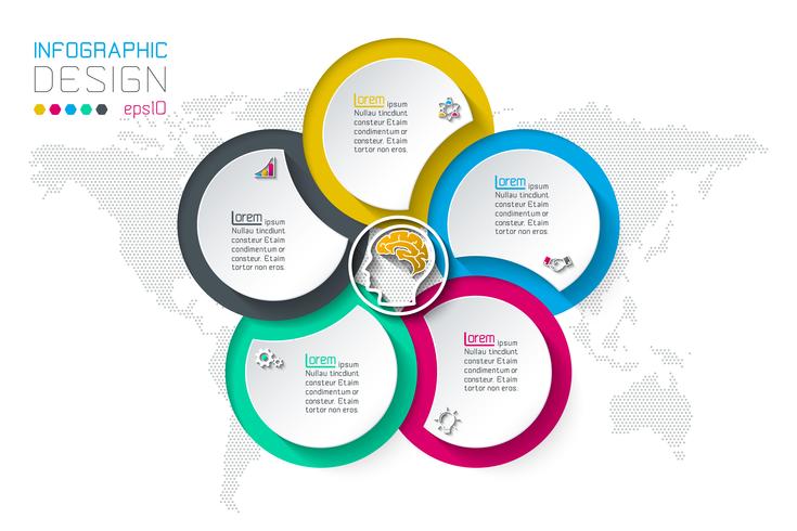 Circle label infographic with 5 steps. vector