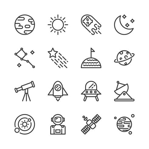 Conjunto de iconos de espacio. Ilustración de vector