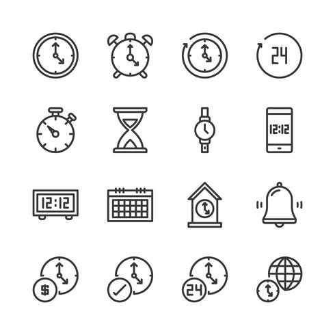 Tiempo y reloj conjunto de iconos. Ilustración de vector