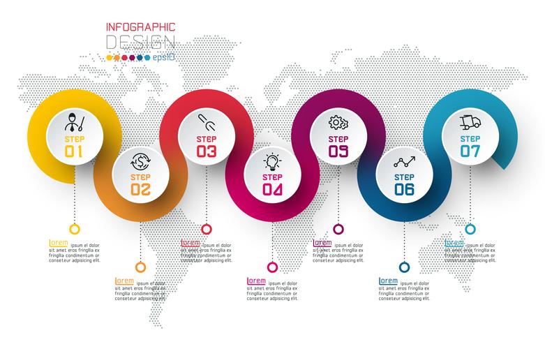 Circle label infographic with step by steps. vector