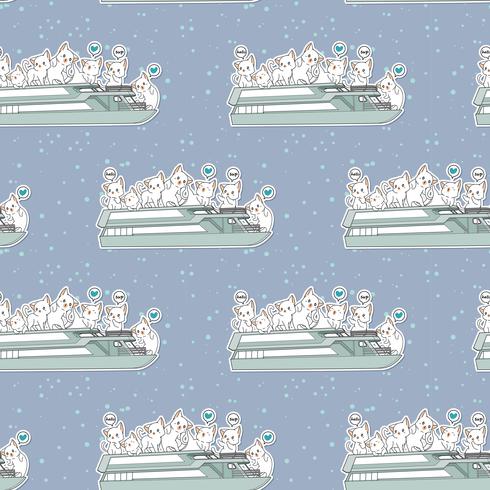 Seamless kawaii cats in the ferryboat pattern vector