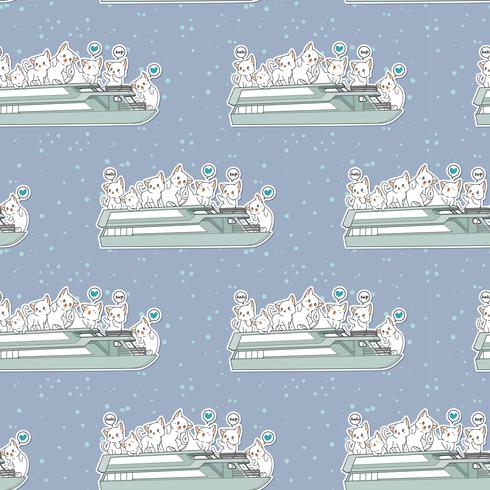 Seamless kawaii cats in the ferryboat pattern vector