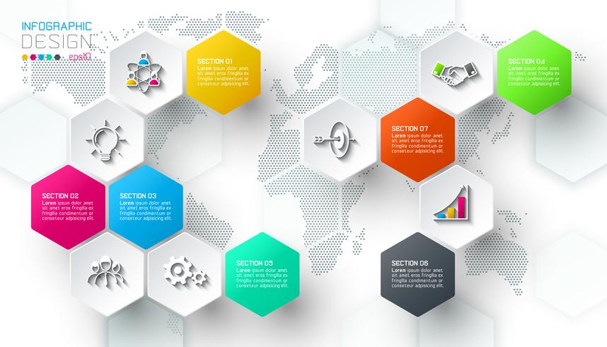 Barra de infografía forma hexagonal negocio etiquetas red. vector