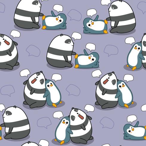 El panda y el pingüino inconsútiles están hablando de patrón. vector