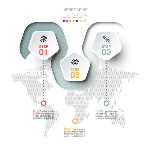 Pentagon label with color line linked infographics. vector