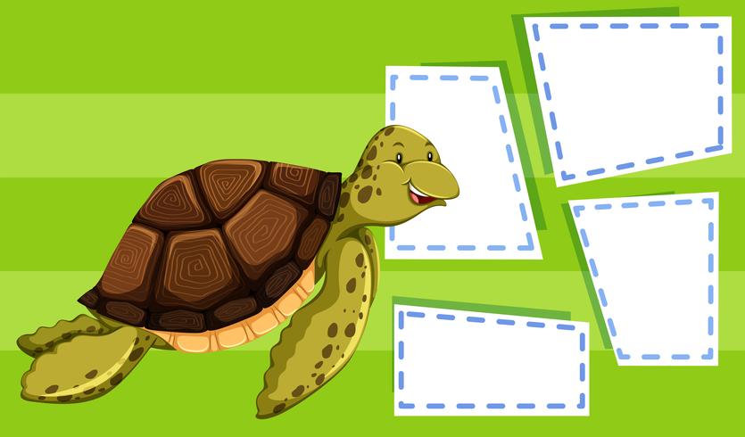 Green turtle on note template vector