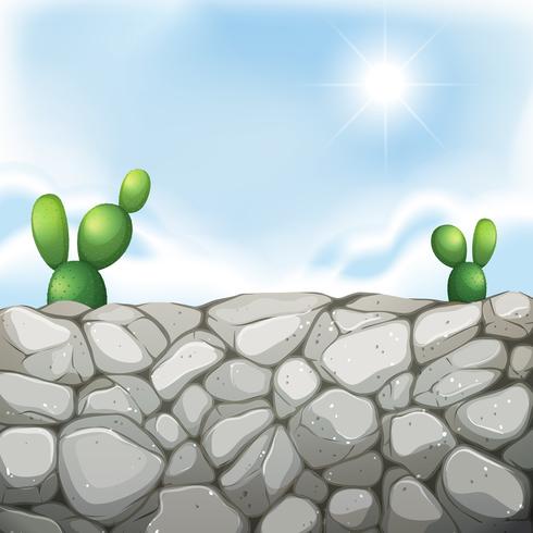 Scene with stone wall and cactus vector