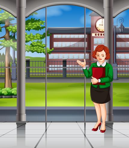 Woman standing inside of school vector