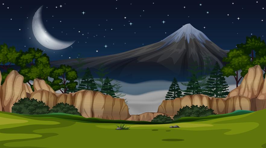 Una escena de vista de la montaña en la noche. vector