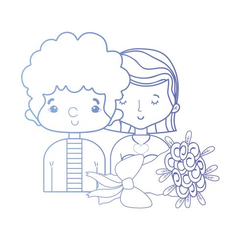 line beauty couple together with hairstyle design vector