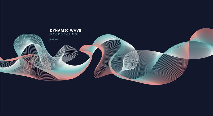 Abstract technolog with dynamic waves lines on dark blue background. vector