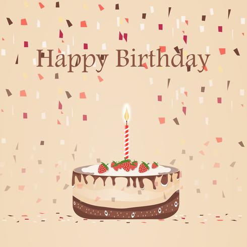 Birthday chocolate cake with candle vector design isolated on Brown background. illustration With Ribbon