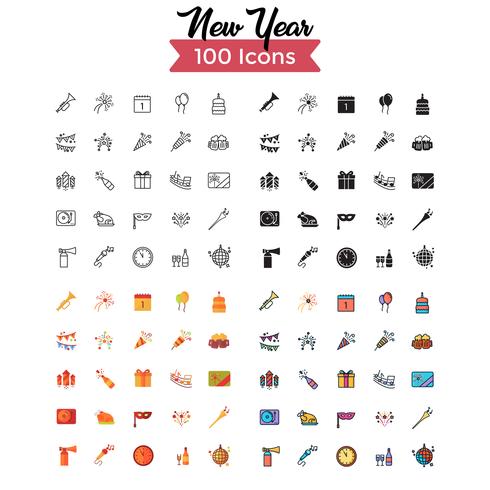 vector conjunto de iconos de año nuevo