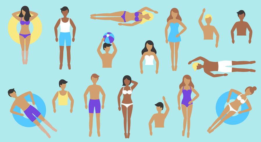 People in swimsuit with different post vector