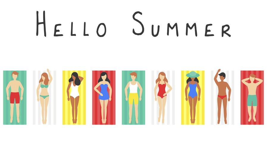 Hello Summer, People on beach mat vector