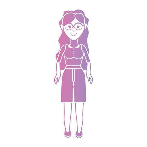 Línea mujer con peinado y diseño de ropa. vector