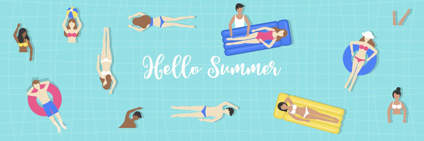 Hello Summer, Top view Swimming pool vector