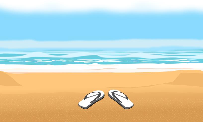 Background for summer beach and vacation. Sandals on sand vector design illustration