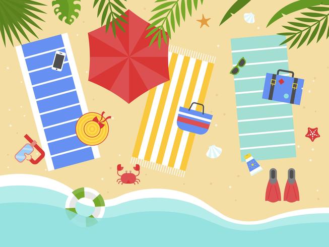 Summer Holiday, Beach with beach equipment vector