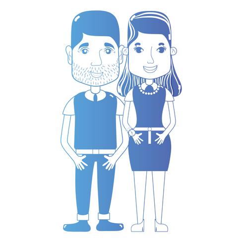 Línea de pareja junto con peinado y ropa. vector