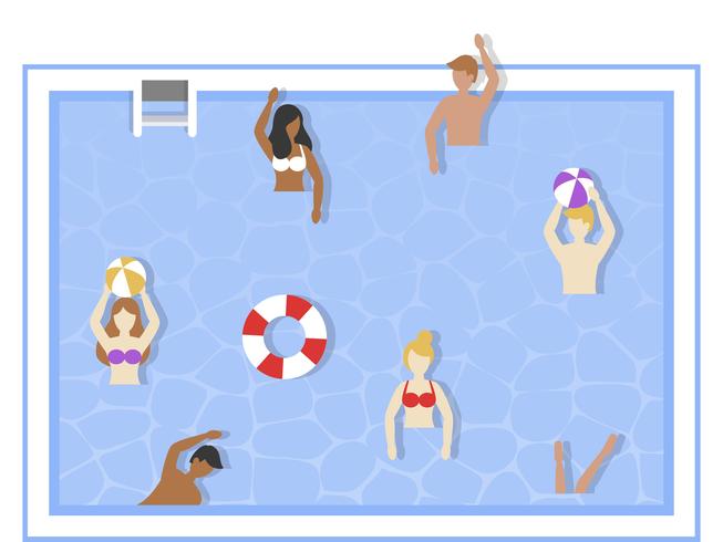 Vacaciones de verano, jugando en la piscina. vector