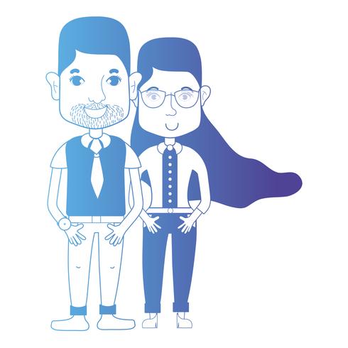 Línea de pareja junto con peinado y ropa. vector