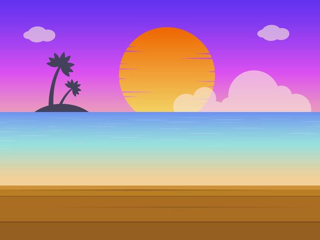 Summer Holiday, Wooden terrace with sunset beach vector