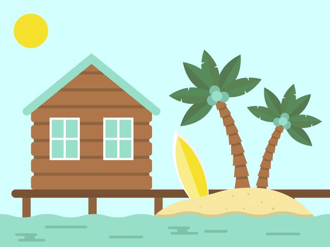 Vacaciones de verano, bungalow e isla con mar. vector