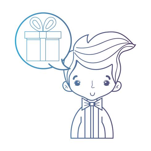 line cute man with hairstyle and chat bubble vector