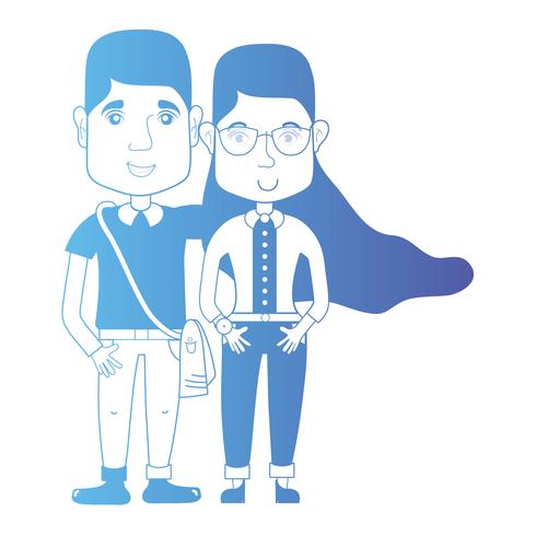 line couple together with hairstyle and clothes vector