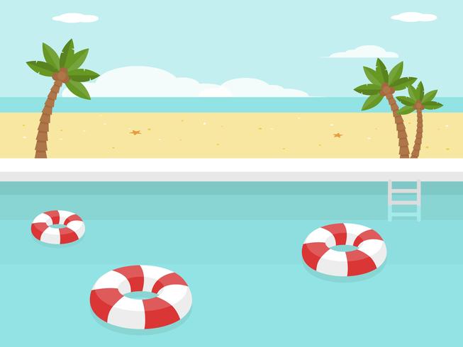 Vacaciones de verano, piscina junto al mar. vector