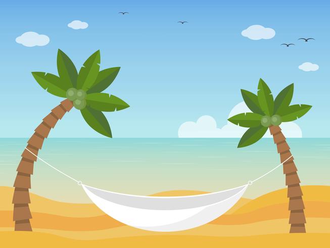 Vacaciones de verano, hamaca en el vector de playa