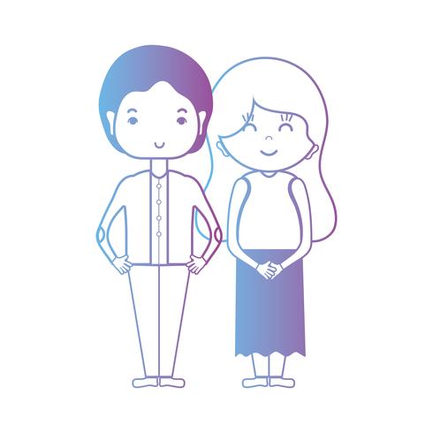 Línea linda pareja junto con diseño de peinado. vector