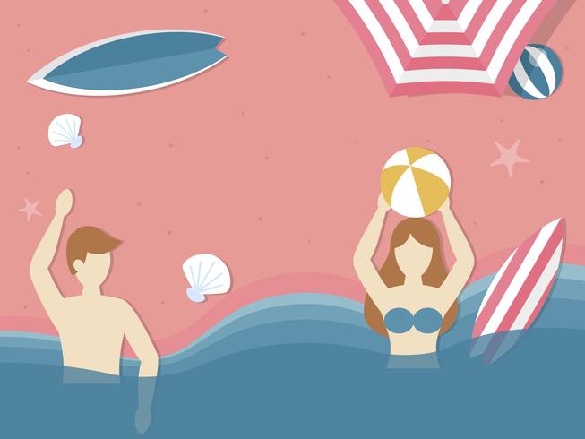 Summer Holiday beach, Playing ball in sea vector