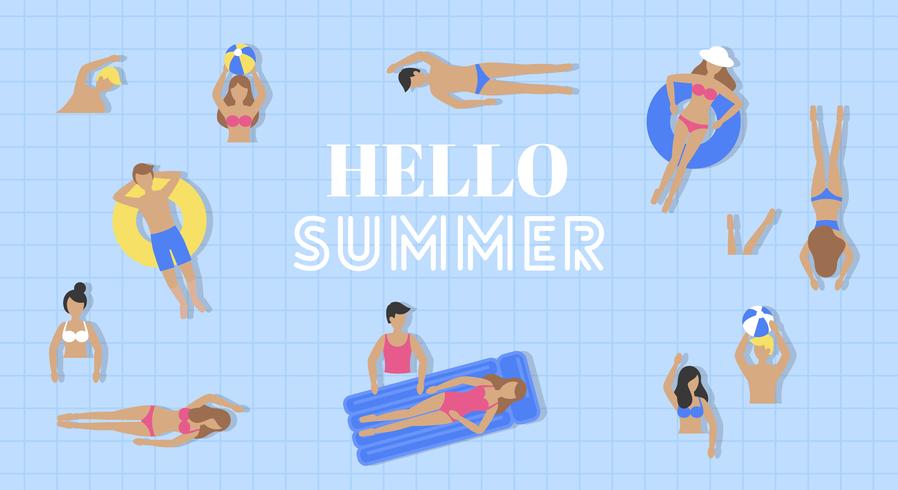 Hello Summer, Top view Swimming pool vector