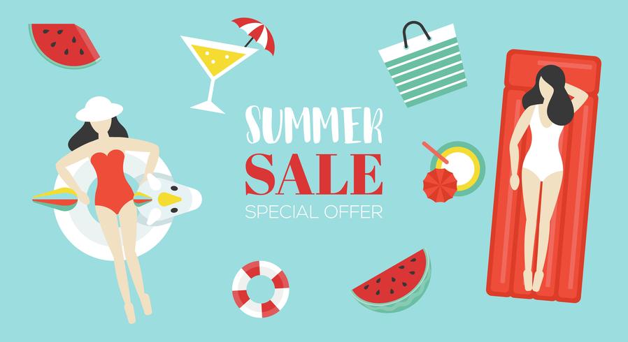 Summer Sale poster with summer related object on background vector