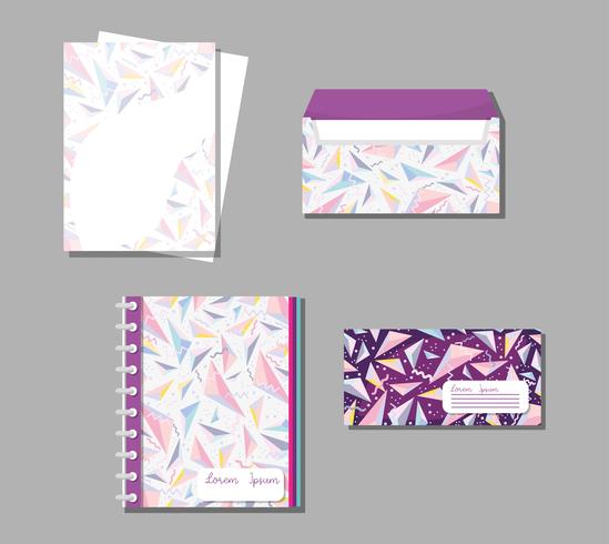 Memphis notebooks and envelopes mock up vector